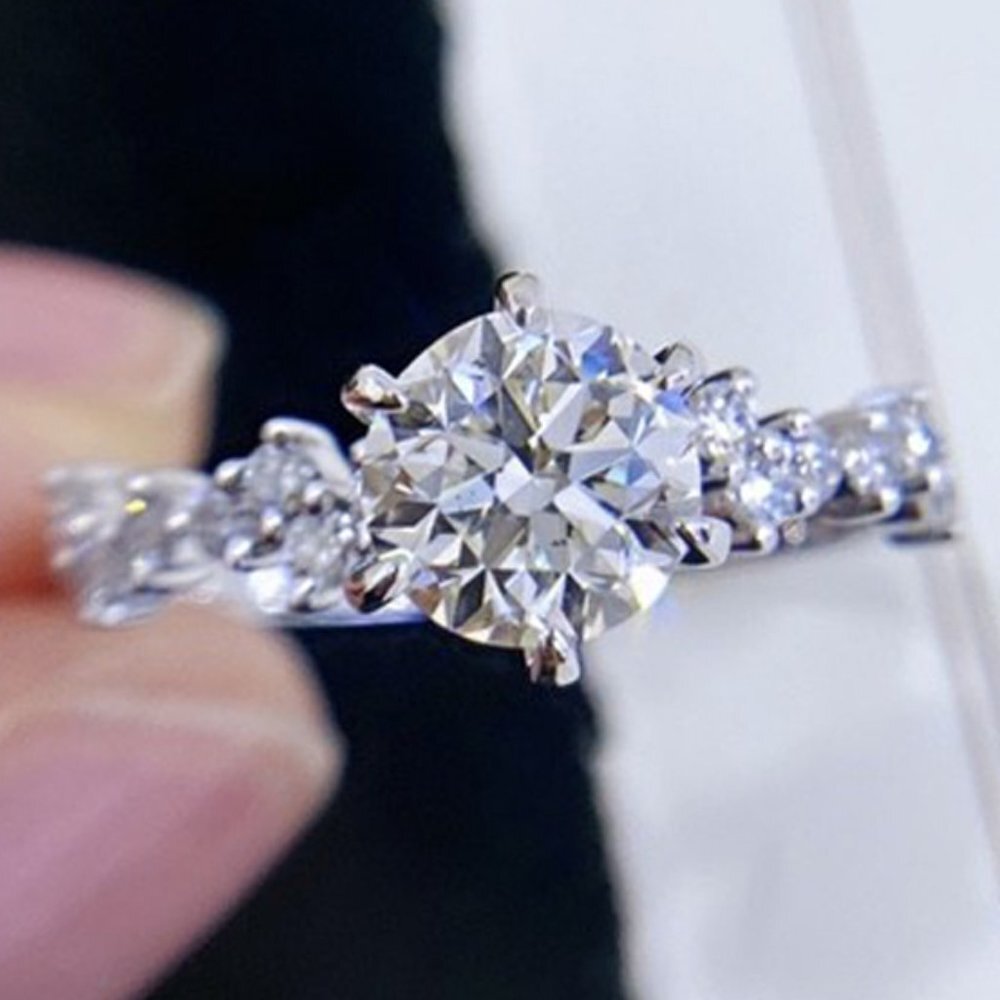 💎Engagement Anillos Pure Round CZ Silver Plated Beautiful Dainty, UNVN12193 - Picture 3 of 7